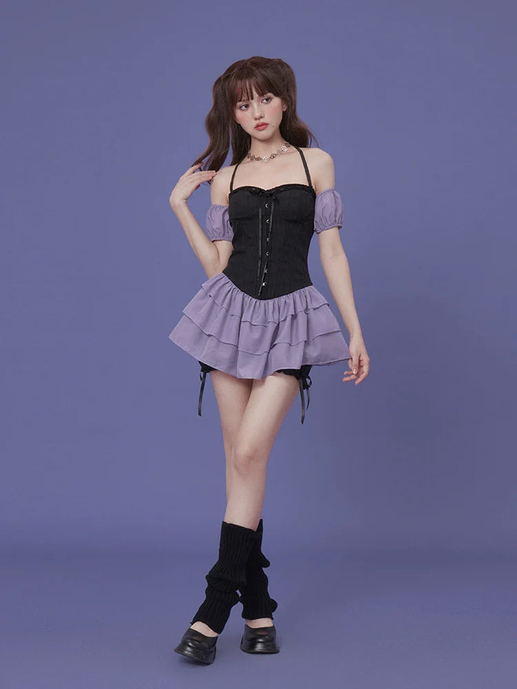 Concert God Dress Black Purple Tiered Dress