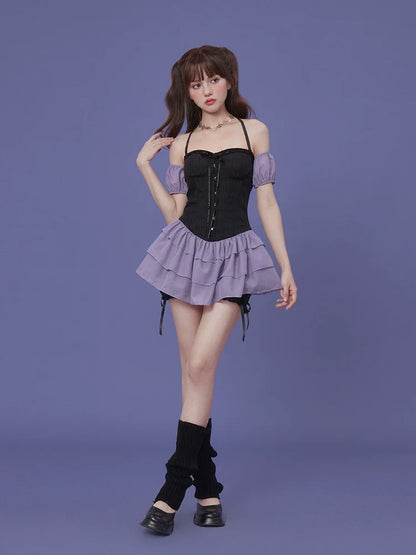 Concert God Dress Black Purple Tiered Dress