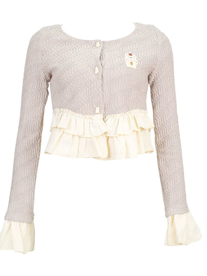 Caramel Ruffle Cardigan + Ruffle Neck Camisole + Pumpkin Pants