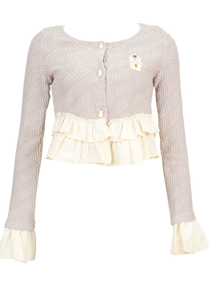 Caramel Ruffle Cardigan + Ruffle Neck Camisole + Pumpkin Pants