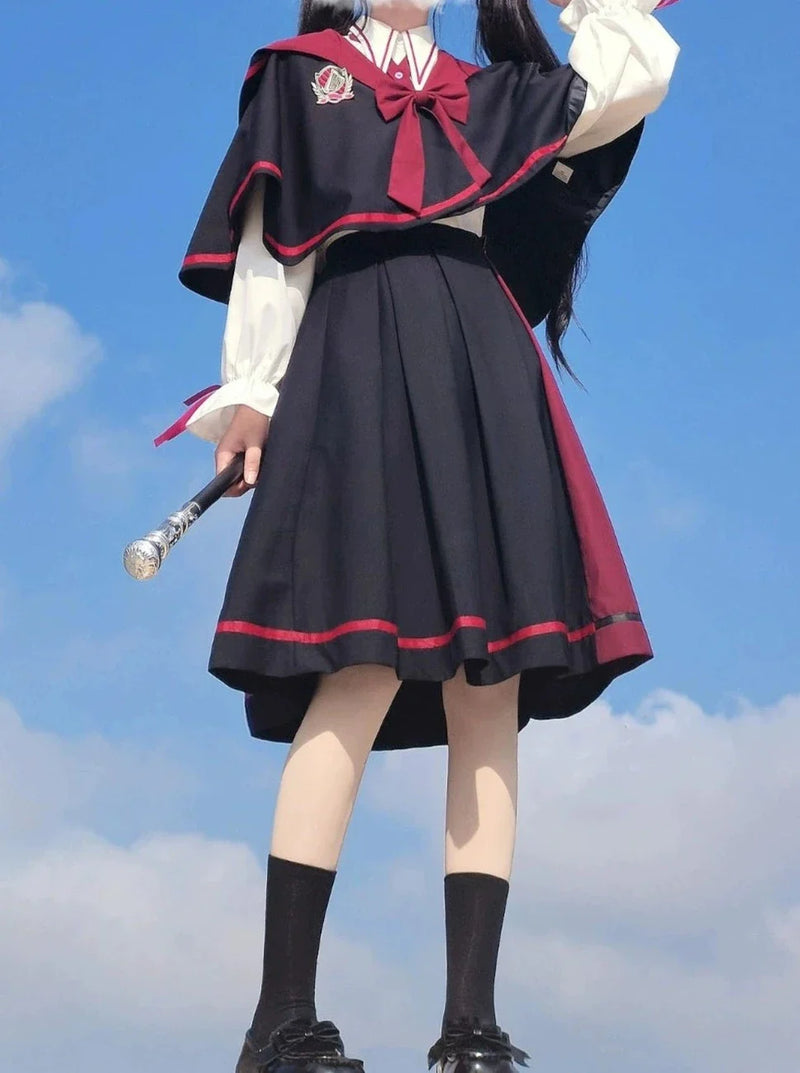 Black Magic Cape + Shirt + Pleated Skirt