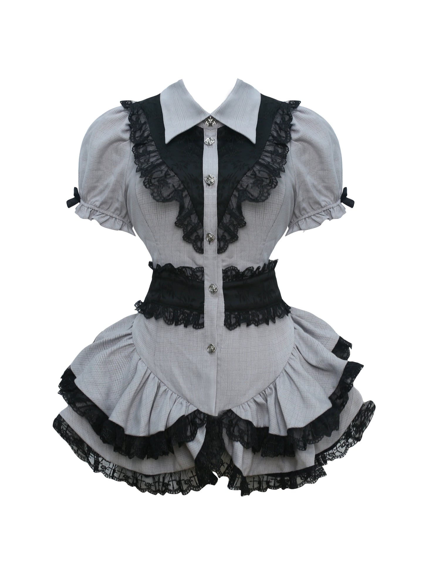 Lace Ruffle Tops+short Tight Skirts