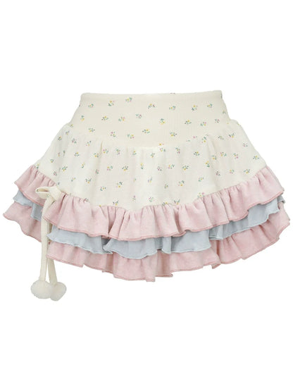 Little Girly Flower High-neck Down + Flower Top + Ruffle Skirt