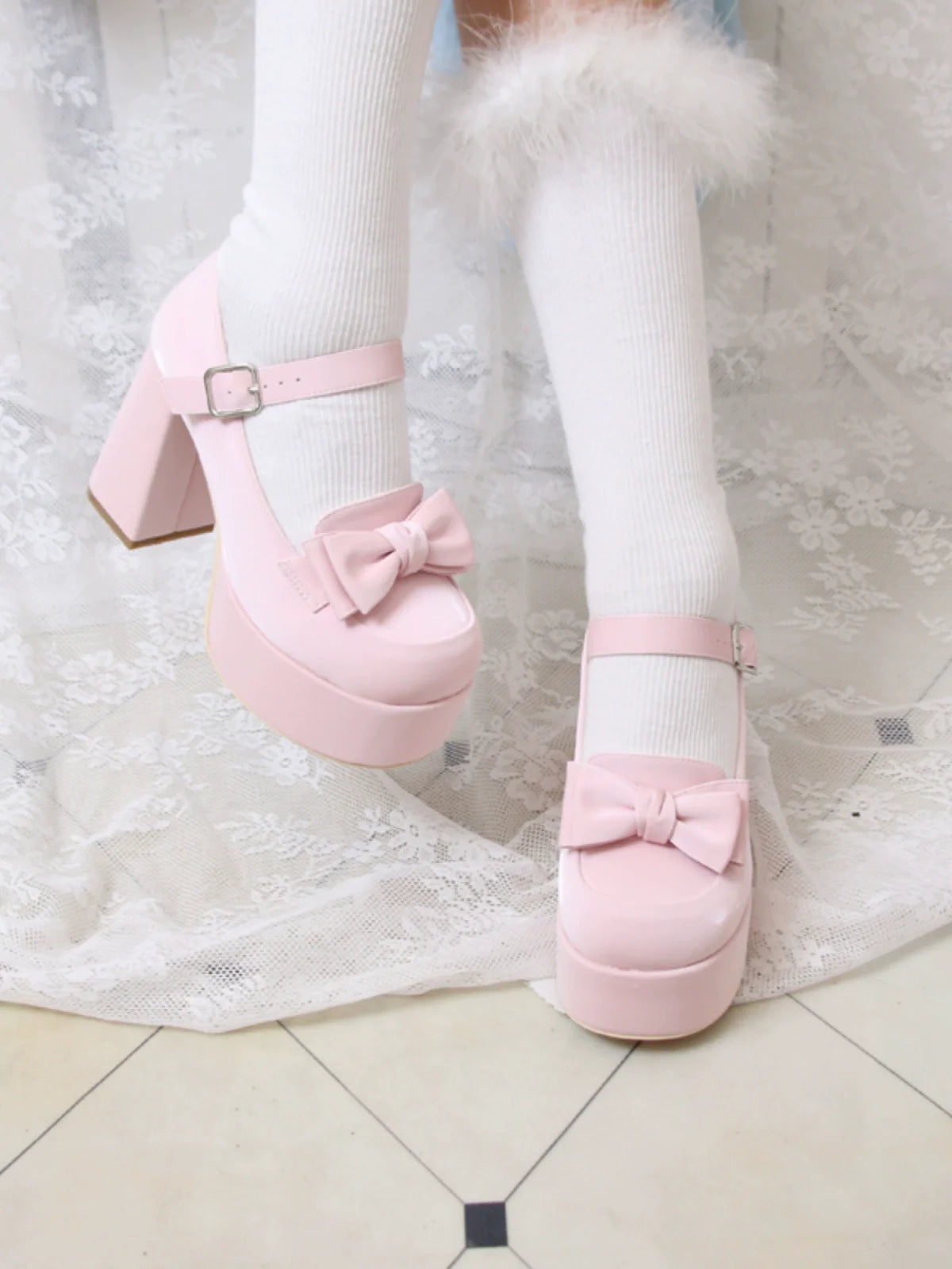 Lolita Ribbon Round Toe Single High Heel