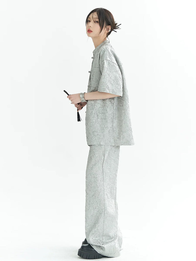 Sparkling Chinese-style Shirt Pants Suit