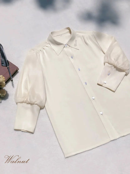 College Style Cream Chiffon Inner Shirt + V Neck Vest Skirt + Ribbon Accessories [pre-order]