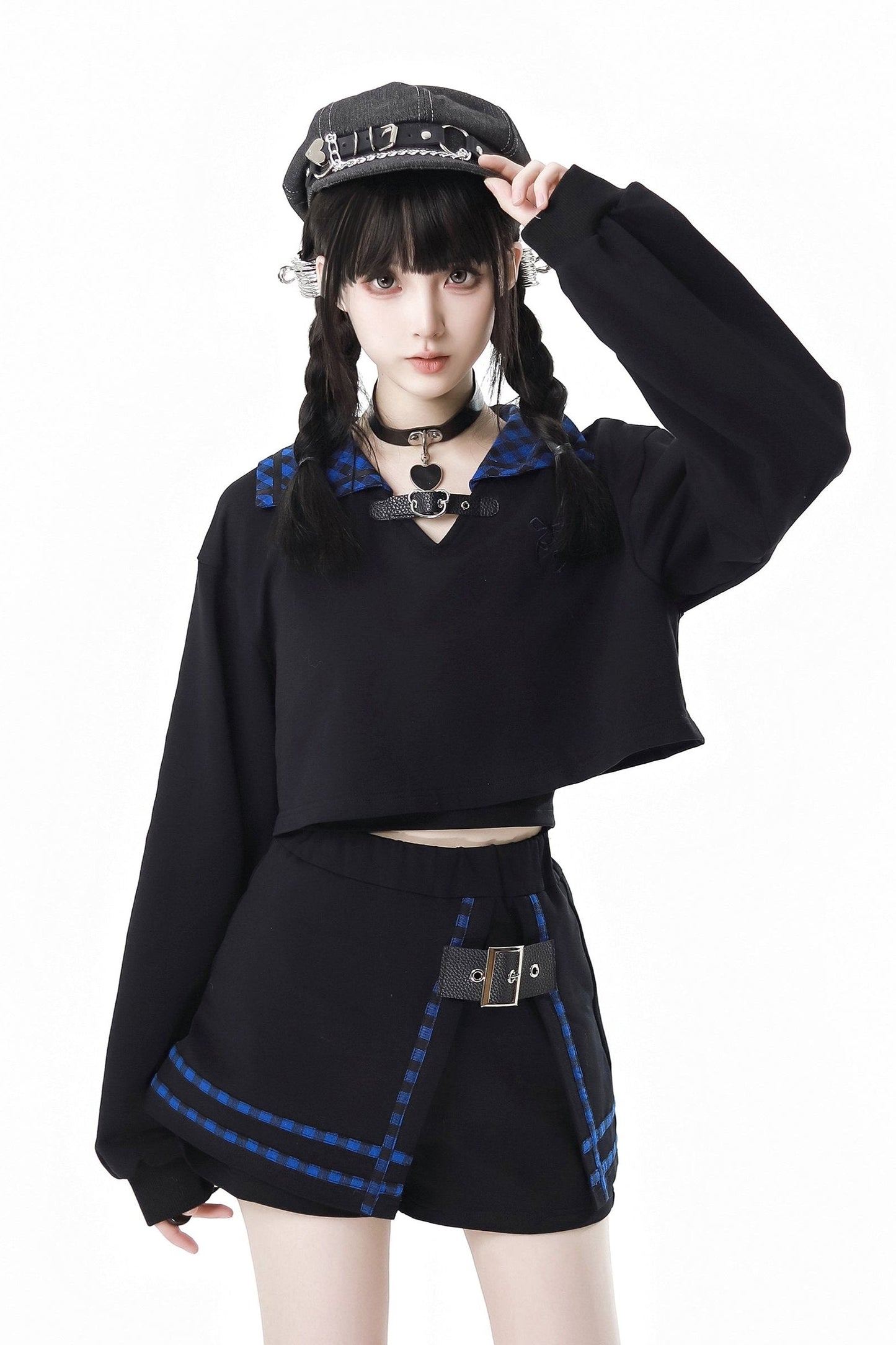 Blue Grid Cat Ear Set