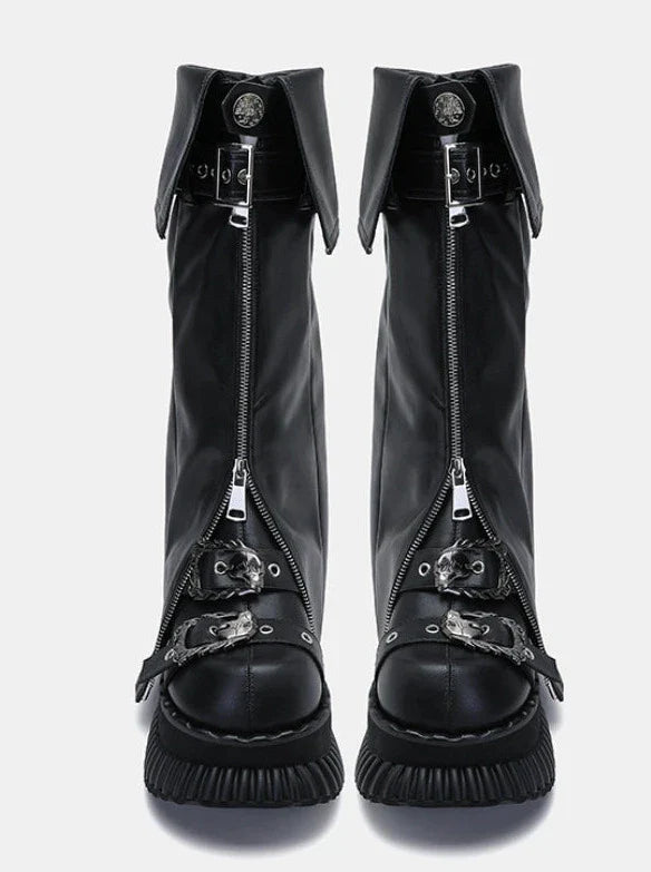 Punk Platform Muffin Shoes + Flap Leather Zip Leg Cover Set