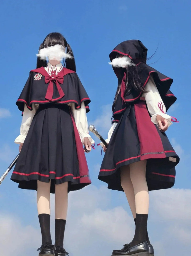 Black Magic Cape + Shirt + Pleated Skirt