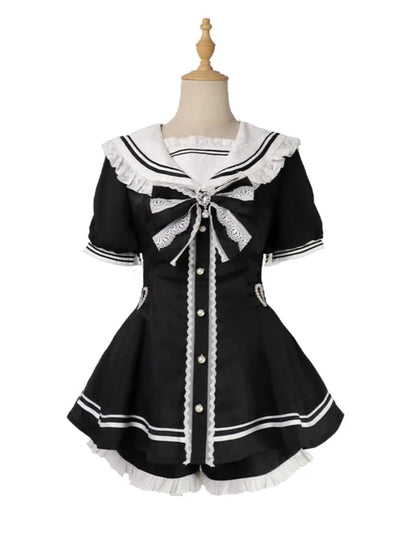 [pre-order] Sailor Collar Peplum Top + Shorts