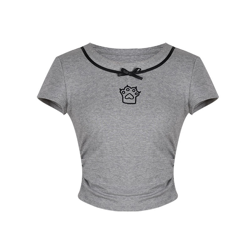 Color Cat Paw T-shirt + Short Skirt + Black Pleated Culottes