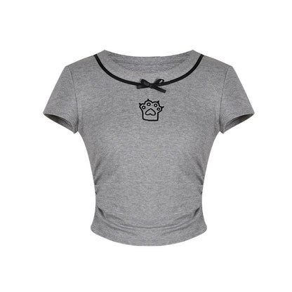 Color Cat Paw T-shirt + Short Skirt + Black Pleated Culottes