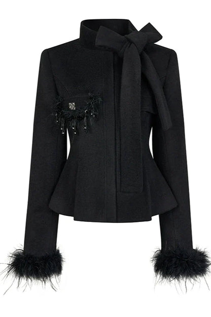 Stand Ribbon Big Bow Coat + Shiny Glitter Skirt