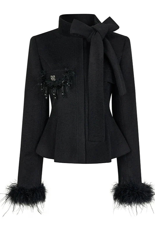 Stand Ribbon Big Bow Coat + Shiny Glitter Skirt
