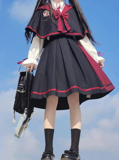 Black Magic Cape + Shirt + Pleated Skirt