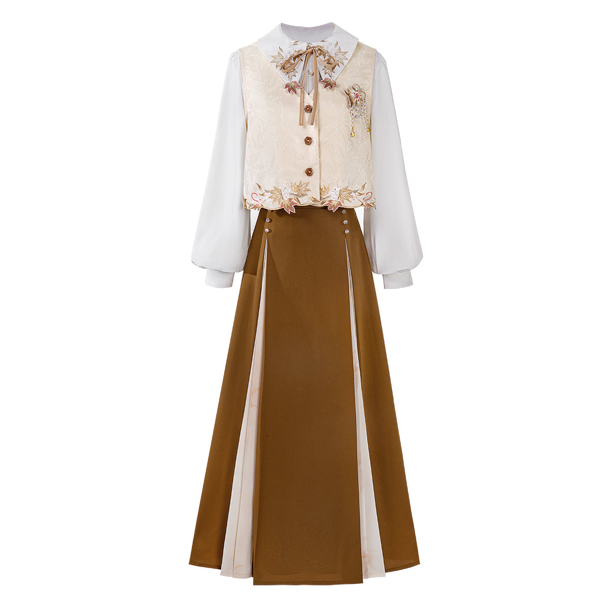 Retro Autumn Chinese Vest + Shirt + Skirt