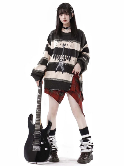 Sound Wave Zip Guitar Striped Top + Two-piece Skirt Set