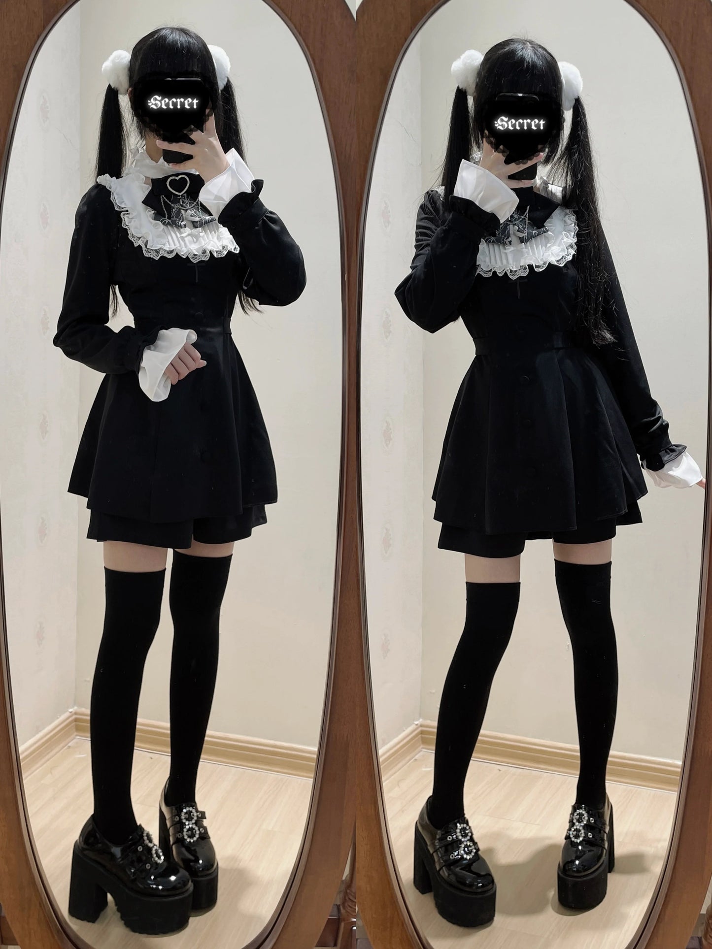 Ribbon Lace Cross Embroidery Waist Mark Dress Suit