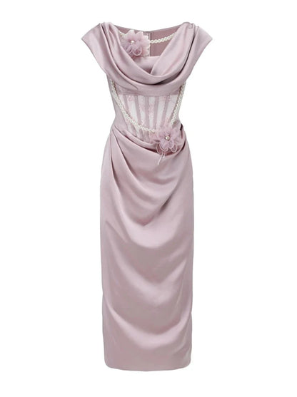 French Romantic Design Heavy Purple Satin Light Fishbone Dress