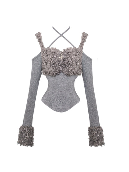 Autumn Gray Wool Top Skirt Set