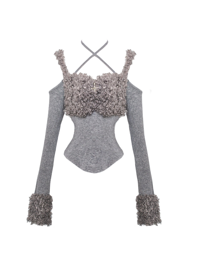 Autumn Gray Wool Top Skirt Set