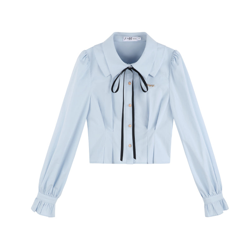 Blue Preppy Two-piece Shirt Skirt Set