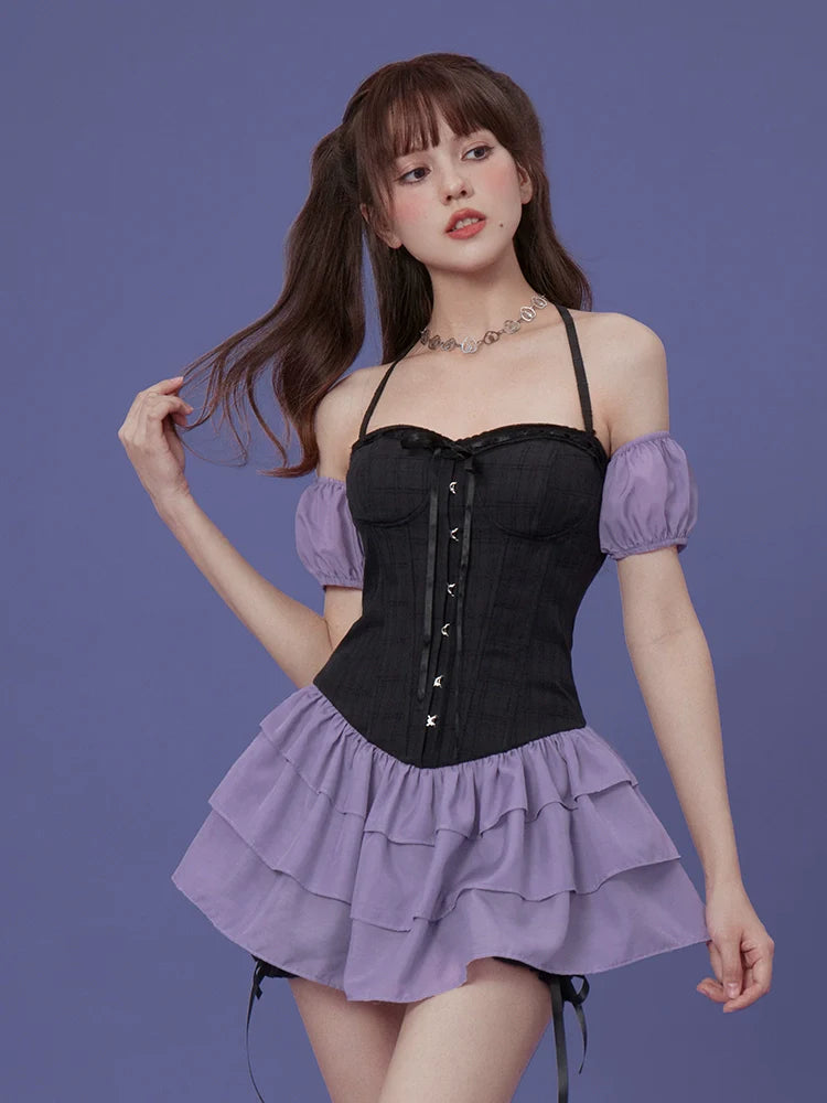 Concert God Dress Black Purple Tiered Dress