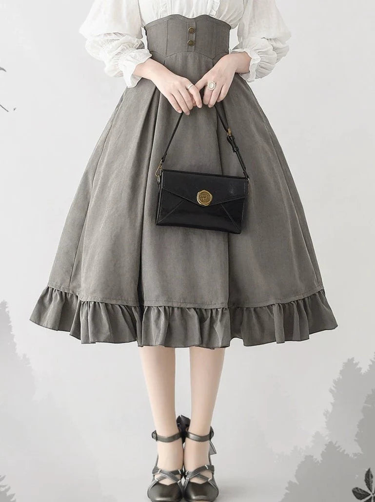 Classical Retro Blouse + Colored Vest + Flared Long Skirt