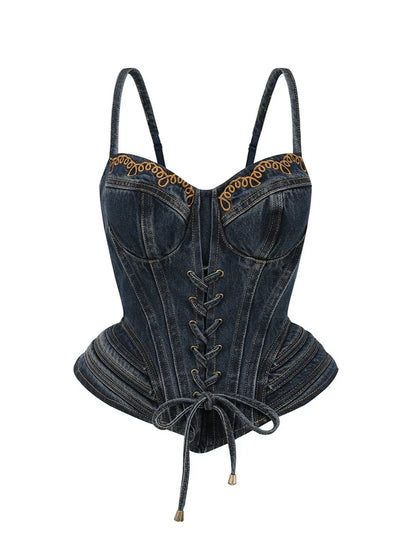 Retro Style Camisole + Tight Denim Skirt