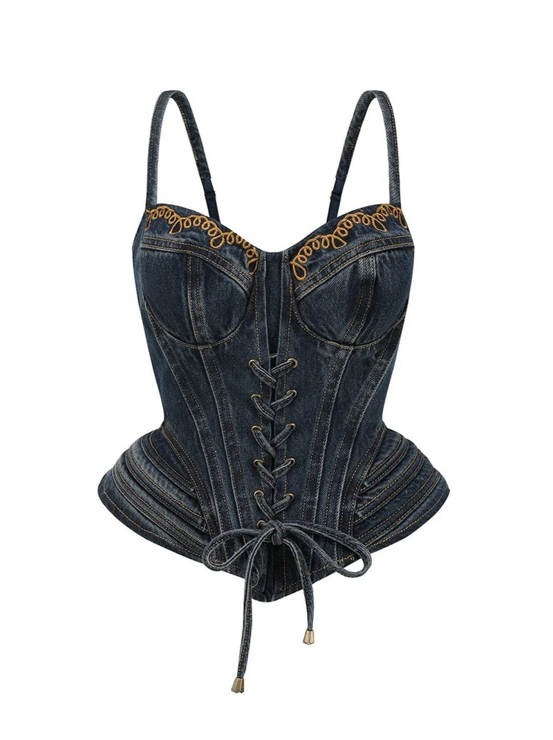 Retro Style Camisole + Tight Denim Skirt