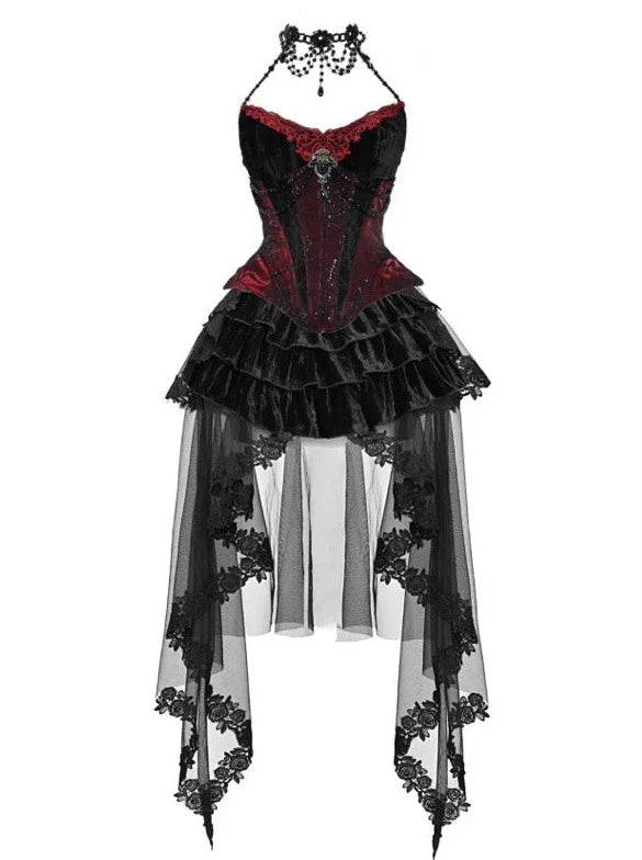 Duchess Gothic Velvet Long Tail Belt Suspender Tulle Dress Suit