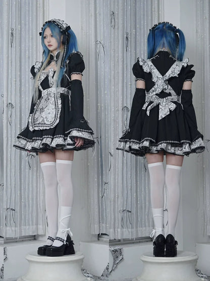 Silver Dragon Maid Gothic Dress + Apron + Arm Cover