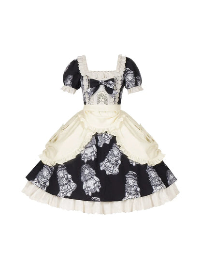 Night of Dolls Print Embroidery Dress Set