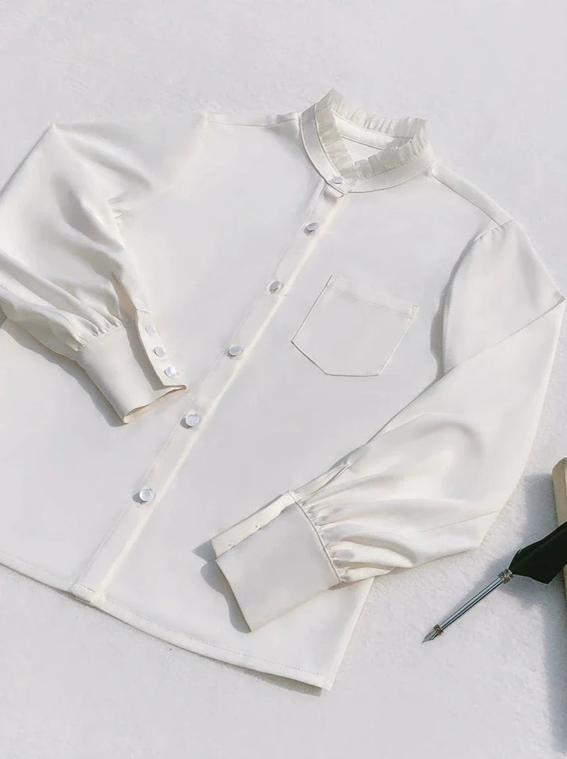 Retro Japanese-style Sleeve Knit Cardigan + Ruffle Stand Collar Shirt + Vest Dress + Ribbon + Corsage