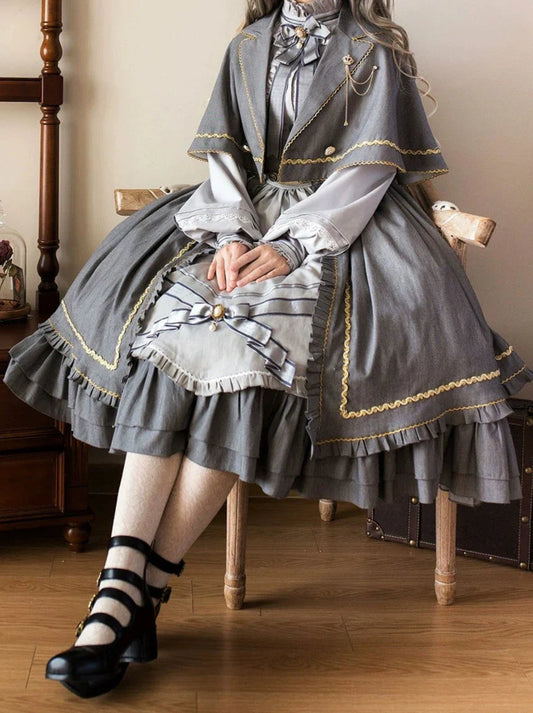 Wears Letter Ruffle Ribbon Cape Suit
