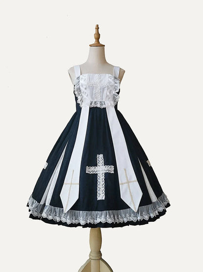 Cross Lolita Dress + Short Jacket + Headband + Veil + Collar