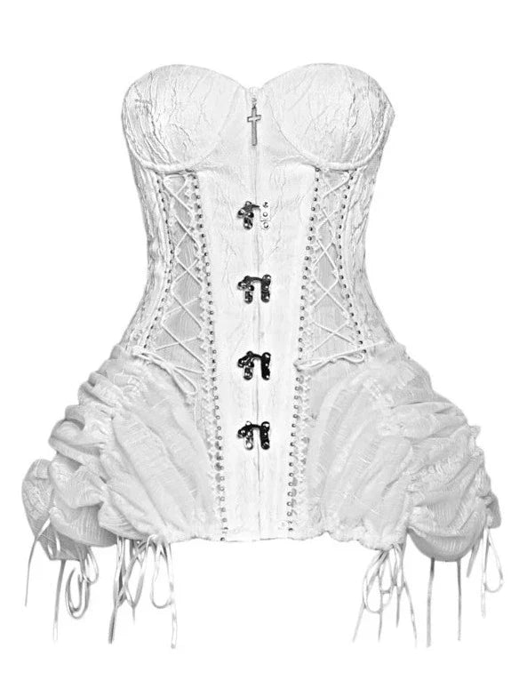 Sleeping Alice White Gothic Dark Fishbone Strap Corset Bustier [pre-order]