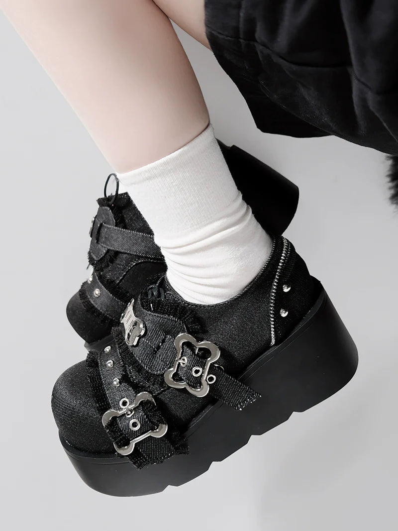 Angel Puppy Punk Style Round Toe Platform Shoes [denim/enamel]