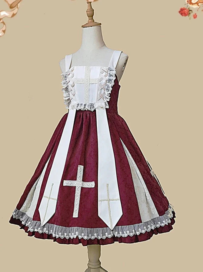 Cross Lolita Dress + Short Jacket + Headband + Veil + Collar