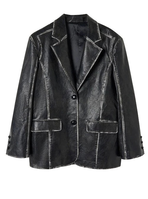 Washed Leather Over Jacket + Short Skirt