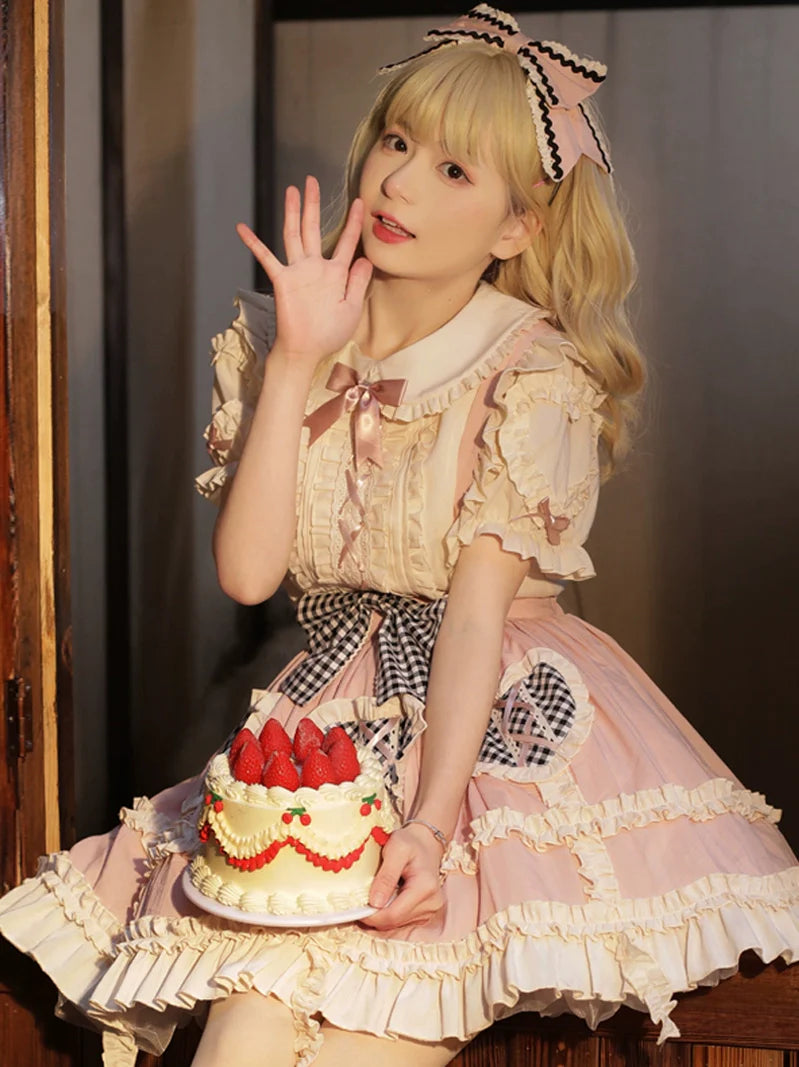 Sweet Lace-up Blouse + Lolita Skirt