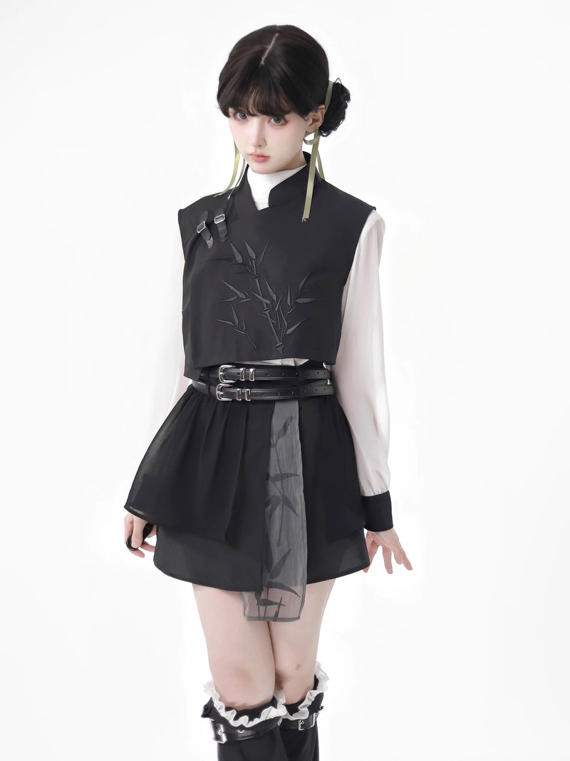 New Chinese-style Bamboo Print Black White Design Suit