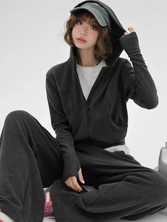 Korean Sports Lazy Style Sweat Hoodie Jacket + Pants