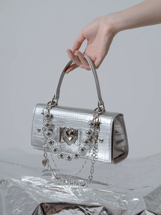 Silver Metal Mini Chain Bag