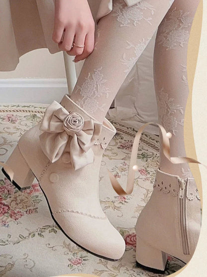 Drop Rose Lace Ribbon Lolita Short Boots