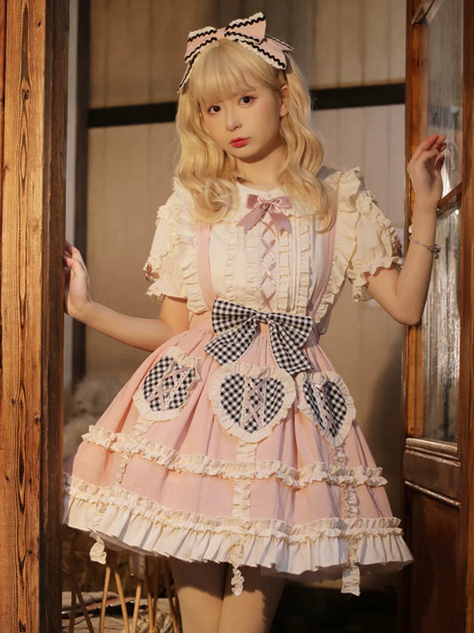 Sweet Lace-up Blouse + Lolita Skirt