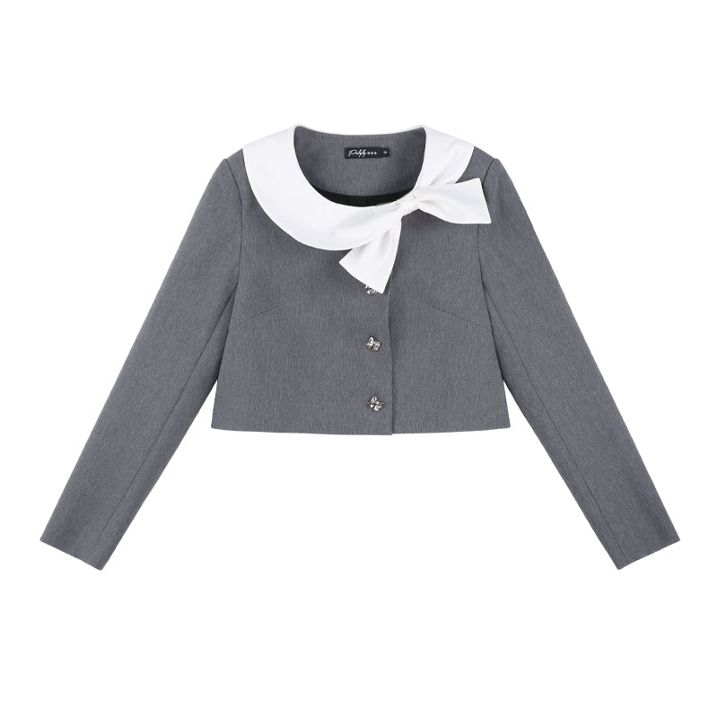 Gray Two-piece Short Coat Skirt Set