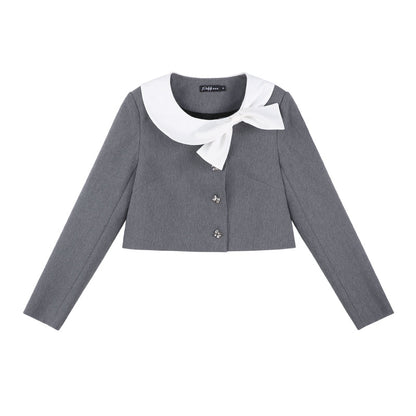 Gray Two-piece Short Coat Skirt Set