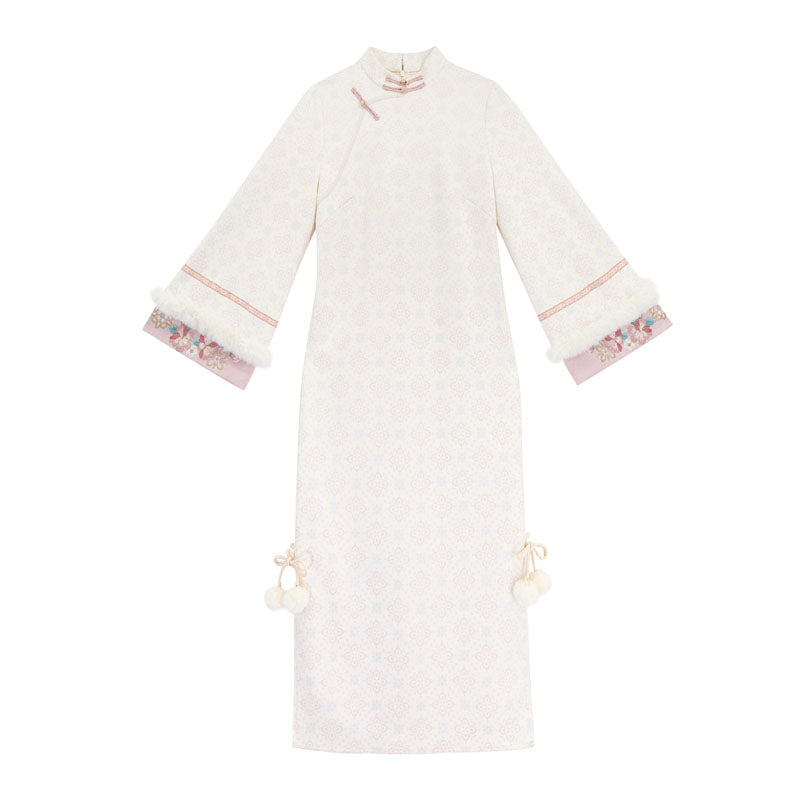 Pink Brocade Suede Chinese-style Dress Set