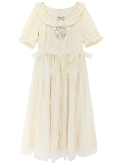 Ruffle Collar Double Ribbon Dress